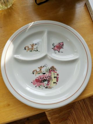 Vintage Sterling Restaurant Ware China Three Little Pigs Divided Child 