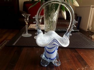 Murano Art Glass Basket,  Murano Glass Vase,  End Of Day Glass Basket,  Friendship