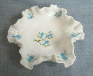 Fenton Hobnail Milk Glass Small Hand Painted Blue Bells Nut Or Bowl