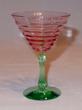Elegant Depression Glass Cocktail Glass Or Stem Pink And Green Watermelon Glass
