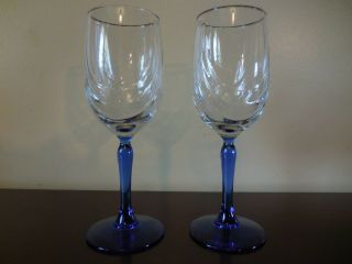 2 Lenox Cobalt Blue Stem Wine Water Goblets Glasses Gold Gilding Swag Bowl