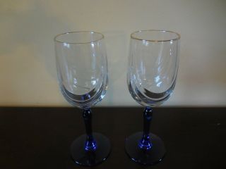 2 LENOX Cobalt Blue Stem Wine Water Goblets Glasses Gold Gilding Swag Bowl 2