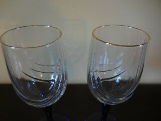 2 LENOX Cobalt Blue Stem Wine Water Goblets Glasses Gold Gilding Swag Bowl 3