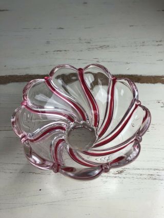 Mikasa Red & Clear Glass Swirl Peppermint Small Holiday Bowl Candy Nut Dish