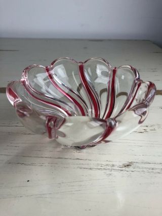 Mikasa Red & Clear Glass Swirl Peppermint Small Holiday Bowl Candy Nut Dish 2