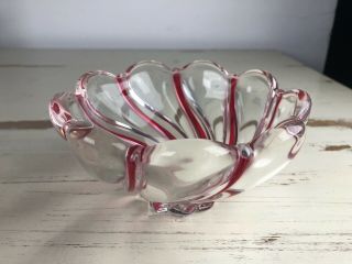 Mikasa Red & Clear Glass Swirl Peppermint Small Holiday Bowl Candy Nut Dish 4