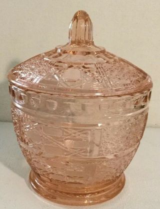 Pink Pressed Glass Candy Lidded Dish.  Approx.  5” X 6.  5“ With Lid.