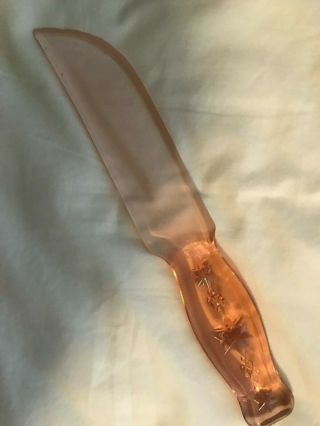 Vintage Pink Glass 9 " Knife Made In Usa Pat.  Pending 1bs2