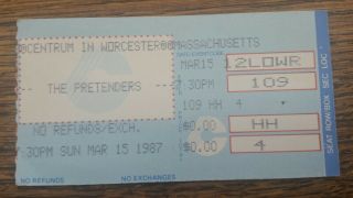 1987 The Pretenders - Concert Ticket Stub The Centrum Worcester,  Ma