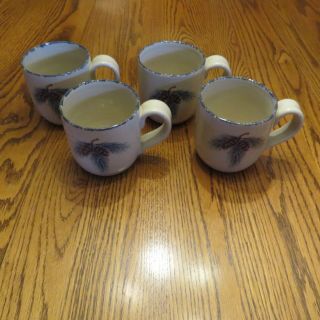 Home & Garden Party Northwoods Pine Cone Set 4 Stoneware Coffee Cups