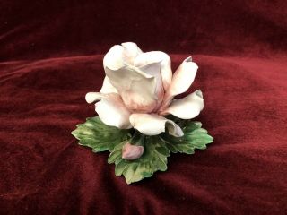 VINTAGE PORCELAIN CAPODIMONTE PINK FLOWER MADE IN ITALY 3