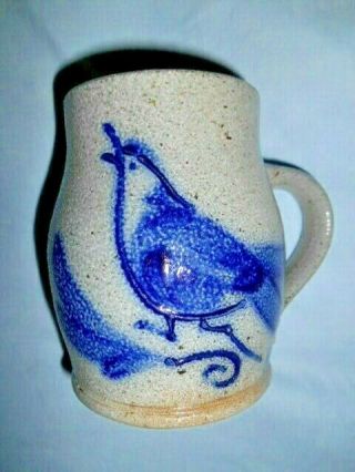 Rowe Pottery Salt Glaze Stoneware Blue Bird Coffee Mug Vintage 1986 Euc