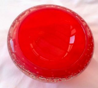 Vintage - Murano - Art Glass - Controlled Bubble Bowl / Dish - Bright Red Love