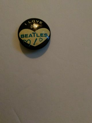 Vintage - I Love The Beatles Pin Back Button - Approx.  1 " - Hearts