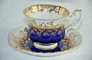 Royal Albert Regal Series Blue Gold 4396 Footed Cup And Saucer Set Bone China