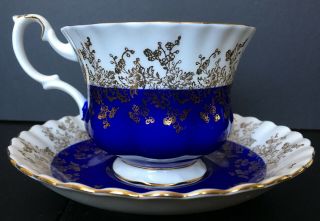 Vintage Royal Albert Cobalt Blue Regal Series Cup And Saucer 2