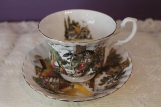 Royal Albert Bone China England Tea Cup And Saucer - Country Village Scene