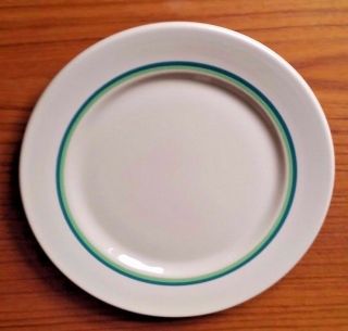 Wallace China Desert Ware 9 1/4 " Plate Biege With Blue Green Stripe