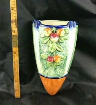 Vintage 8 " Floral Ceramic Wall Pocket Majolica