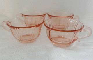 Anchor Hocking Old Cafe Pink Depression Glass Cups Set 4 Coffee Tea Cup Vintage