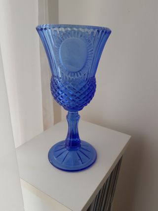 Avon Fostoria Cobalt Blue Glass Goblet / Candle Holder.  George Washington 1976