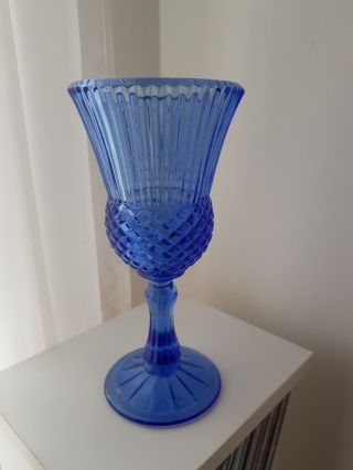 Avon Fostoria Cobalt Blue Glass Goblet / Candle Holder.  George Washington 1976 2