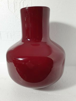 Vintage Retro Art Glass Peking Glass Vase Deep Maroon Over Laid