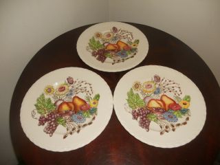 3 Vernon Kilns Fruitdale Dinner Plates 9 1/2 " Round California Pottery Usa