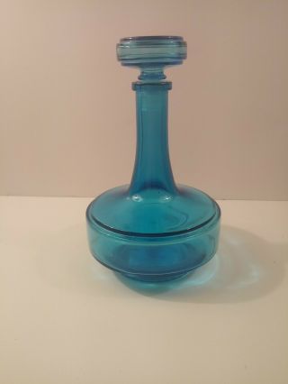 Vintage Mid Century Ritz Blue Glass Decanter Genie Bottle Made In Belgium 0.  5l