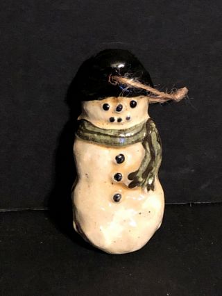 Ned Foltz Redware Pottery Folk Art Snowman Snowperson Ornament