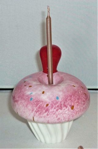 Stunning Caithness Cup Cake Birthday Candle Glass Paperweight Pink White