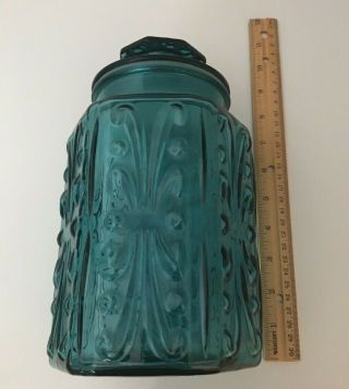 Vintage Atterbury Scroll Glass Canister/Jar Teal Blue 9.  5 