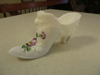 Fenton Hand Painted Violets In The Snow? Slipper Fenton Artist Signed