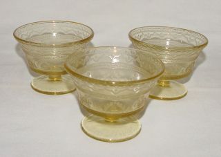 Set Of Three Perfect Vintage Federal " Patrician " Yellow/amber Sherbet Dishes