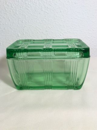 Vintage Rectangle Green Depression Glass Refrigerator Dish With Lid
