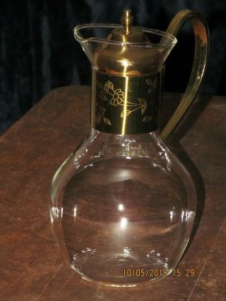 Princess House Brass & Crystal Coffee Tea Pot Vintage Carafe 447 - -