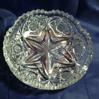 Signed Libbey Abp Cut Glass Crystal 6 Inch Low Bowl Gem Pattern