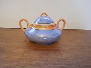 Vintage Sugar Bowl W/lid Bavaria Signed G.  M.  B.  Co.  Blue And Yellow 6: Wide