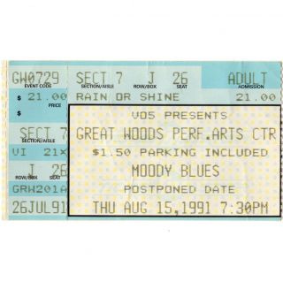 The Moody Blues Concert Ticket Stub Mansfield Ma 8/15/91 Great Woods Pac Rare
