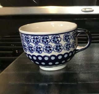 Boleslawiec Polish Pottery Blue Patterned Flower Soup Mug