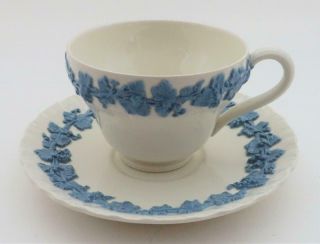 Wedgwood Queensware Lavender (blue) Grapevine Cup & Saucer Set,  Shell Edge (a)