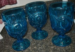 3 Vintage L.  E.  Smith Blue Moon & Star Glass 6 Inch Water Goblets