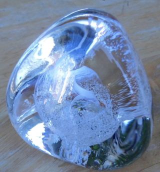 Caithness Scotland Art Studio Glass Pebble Paperweight Hand Blown White Swirl