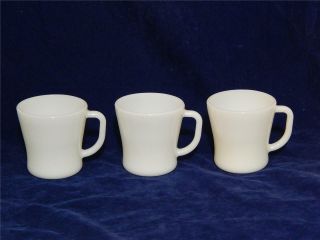 Vintage Federal Glass Coffee Cup Set Of 3 D Handle White Milkglass Mugs