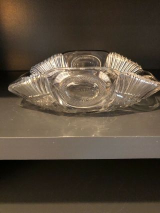 Vtg Eapg Banana Style Clear Cut Glass Crystal Bowl 6 1/2” X 10”