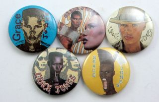 Grace Jones Button Badges 5 X Vintage Grace Jones Pin Badges