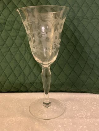 6 Vintage Floral Etched Crystal Optic 8 Oz Wine Glasses Goblets Stemware 7” Tall 4