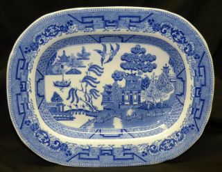 Vtg Antique Ridgway England Blue Willow 8 X 10 1/2 " Oval Deep Serving Platter