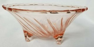 Jeanette Petal Swirl Pink Depression Glass Candy Dish 3 - Toed Base Darling