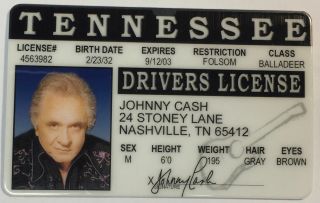 Johnny Cash - The Man In Black - Tennessee Drivers License Novelty